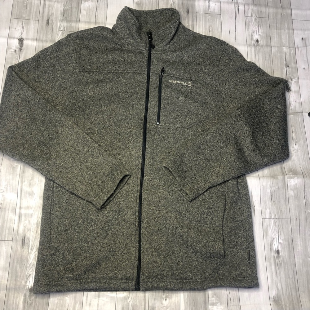 Merrell Jacket Mens Medium Heathered Gray Full Zip Jacket Pockets Hiking Outdoor